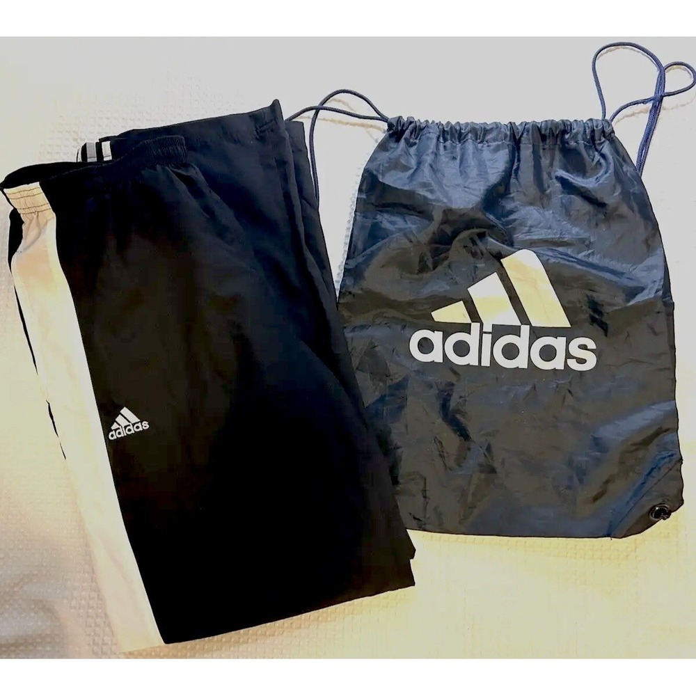 Adidas - Men's Track Pants - Medium- Lined/Drawstring Black -  BONUS: Adidas bag